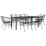 vidaXL Ensemble à manger de jardin 7Pièces noir poly rotin verre