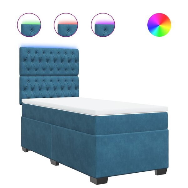 vidaXL Sommier à lattes de lit avec matelas bleu 90x200 cm velours