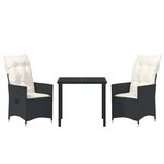 vidaXL Ensemble de salle à manger pour jardin 3 Pièces Noir Poly rotin
