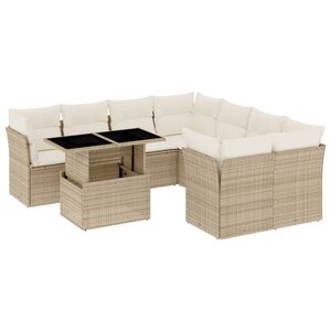 vidaXL Salon de jardin avec coussins 9 Pièces beige résine tressée