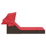 vidaXL Chaise longue double avec auvent et coussins marron poly rotin