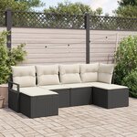 Ensemble de Canapés de Jardin 6 Pièces avec Coussins en Rotin Noir