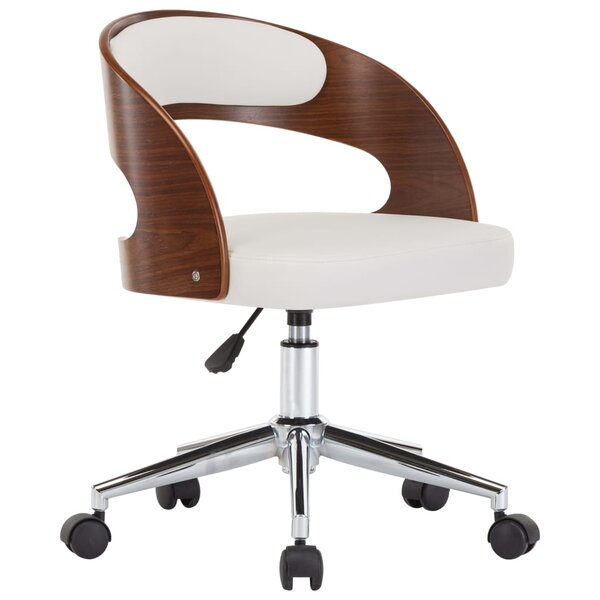 Chaise fauteuil siège pivotante de bureau informatique étude bois courbé et similicuir blanc 02_0024081