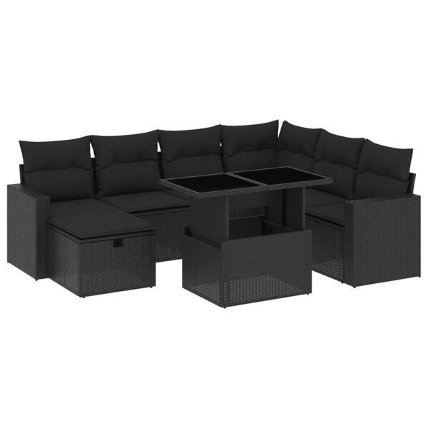 vidaXL Salon de jardin 8 Pièces avec coussins noir résine tressée