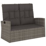 vidaXL Banc de jardin inclinable et coussins gris 118cm résine tressée