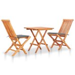 Ensemble de bistro jardin meuble extérieur terrasse 3 pièces avec coussins gris bois de teck massif 02_0013515