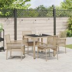 Ensemble de salle à manger de jardin 5 pièces avec coussins en poly rotin beige