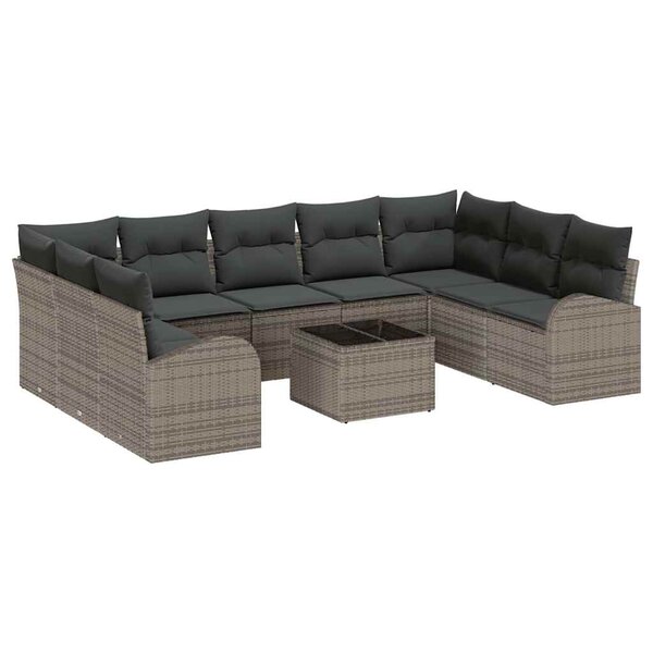vidaXL Ensemble de canapé de jardin 10 Pièces Gris Poly rotin