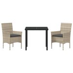 vidaXL Ensemble de Salle à Manger de Jardin 3 Pièces avec Coussins en Rattan Synthétique Gris Clair