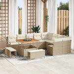 Ensemble de Canapés de Jardin de 12 Pièces avec Coussins Beige en Poly Rotin Acacia