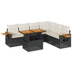 vidaXL Salon de jardin avec coussins 7 Pièces noir résine tressée acacia