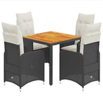 vidaXL Ensemble de bistro de jardin 5 Pièces coussins noir poly rotin