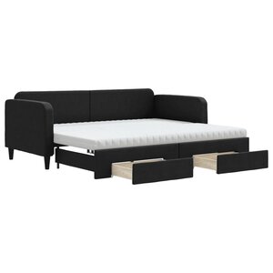 vidaXL Lit de jour avec gigogne et tiroirs noir 90x190 cm tissu