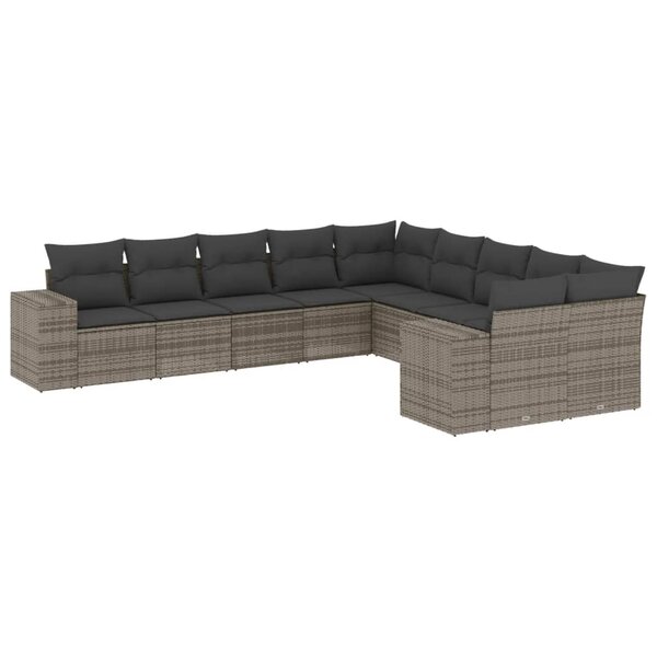 vidaXL Salon de jardin avec coussins 10 Pièces gris résine tressée