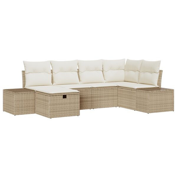 vidaXL Ensemble de canapé de jardin 6 pièces avec coussins Beige Poly Rotin