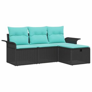 vidaXL Ensemble de canapé de jardin 4 Pièces Noir et turquoise polyrotin