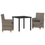 vidaXL Ensemble de Salle à Manger de Jardin de 3 Pièces avec Coussins Gris en Rattan Poly