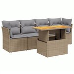 vidaXL Salon de jardin avec coussins 5 Pièces beige résine tressée