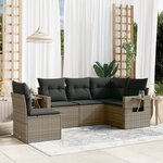 vidaXL Salon de jardin 5 Pièces avec coussins gris résine tressée
