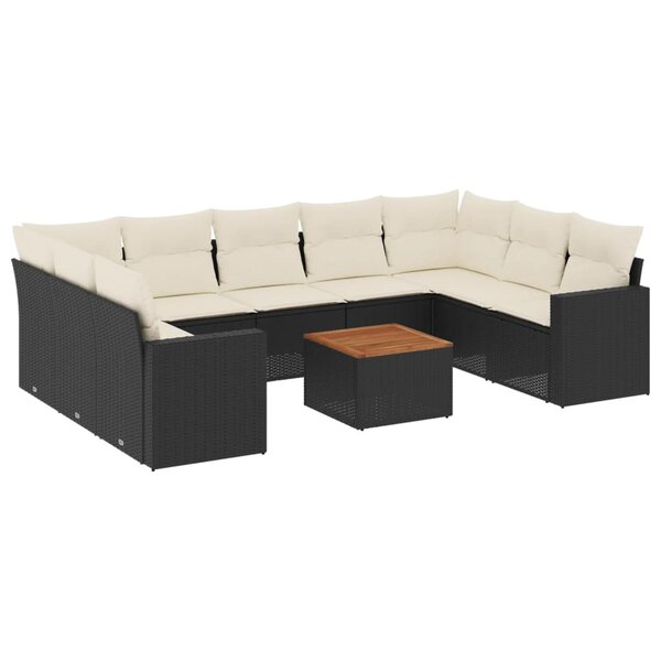 vidaXL Salon de jardin 10 Pièces avec coussins noir résine tressée