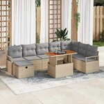vidaXL Ensemble de canapé de jardin 9 Pièces Beige polyrotin