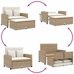 vidaXL Canapé de jardin 2 places coussins beige résine tressée&acacia