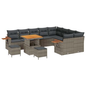 vidaXL Ensemble de canapé de jardin 12 Pièces Gris polyrotin