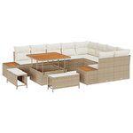 Ensemble canapé de jardin 12 pièces avec coussins beige en poly rotin acacia