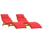 Chaises longues vidaXL avec coussins - 2 pièces en bois d'acacia rouge