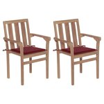 vidaXL Chaises de jardin lot de 2 coussins rouge bordeaux Teck massif