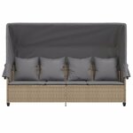vidaXL Chaise longue avec auvent et coussins beige résine tressée