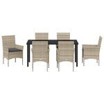 vidaXL Ensemble de Salle à Manger de Jardin 7 Pièces avec Coussins Rattan Poly Gris Clair