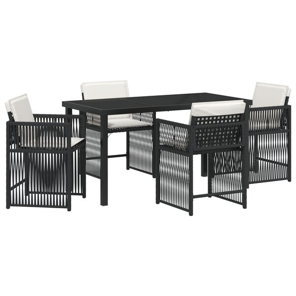 vidaXL Ensemble de salle à manger de jardin de 5 pièces avec coussins noir rattan poly