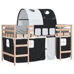 vidaXL Lit mezzanine enfants et tunnel blanc/noir 90x200 cm pin massif