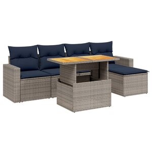 vidaXL Salon de jardin 6 Pièces avec coussins gris résine tressée