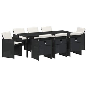 vidaXL Ensemble de salle à manger pour jardin 9 Pièces Noir polyrotin
