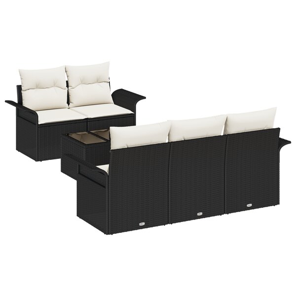 vidaXL Ensemble de canapés de jardin 6 pièces avec coussins en noir poly rattan