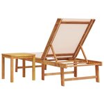 vidaXL Chaise longue et table crème bois d'acacia solide et textilène