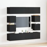 vidaXL Set de meuble TV 6 pièces   bois d'ingénierie chêne noir  à accrocher au mur.