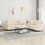 vidaXL Ensemble de canapés 2 Pièces avec coussins Beige Tissu microfibre