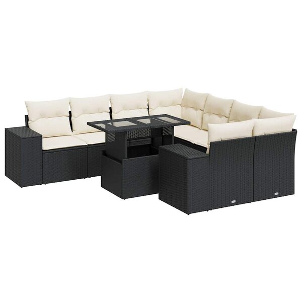 vidaXL Salon de jardin 9 Pièces avec coussins noir résine tressée