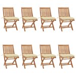 vidaXL Chaises pliables de jardin avec coussins lot de 8 Teck solide