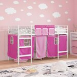 vidaXL Cadre de Lit Mezzanine pour Enfants avec Rideaux Blanc et rose