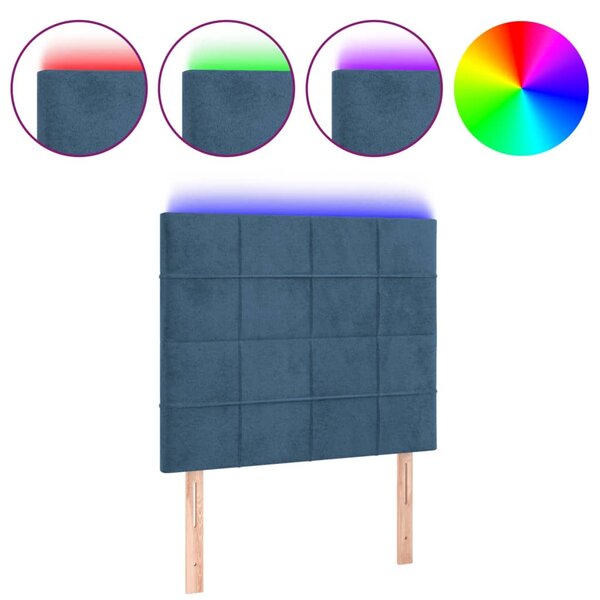 vidaXL Tête de lit à LED Bleu foncé 80x5x118/128 cm Velours