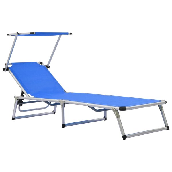 vidaXL Chaise longue pliable avec toit Aluminium et textilène Bleu