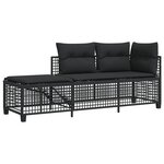 vidaXL Salon de jardin d'angle 3 Pièces avec coussins noir résine tressée