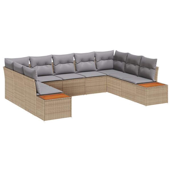 vidaXL Ensemble de 5 pièces de canapé de jardin avec coussins beige poly rattan acacia