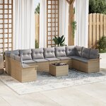 vidaXL Set de 11 pièces de canapé de jardin avec coussins en poly rotin noir
