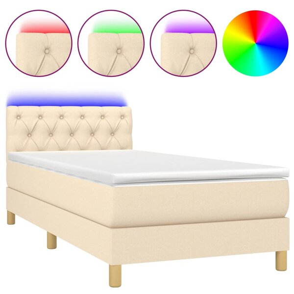 vidaXL Sommier à lattes de lit avec matelas LED Crème 80x200 cm Tissu