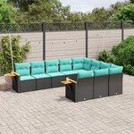 vidaXL Salon de jardin 10 Pièces avec coussins noir résine tressée